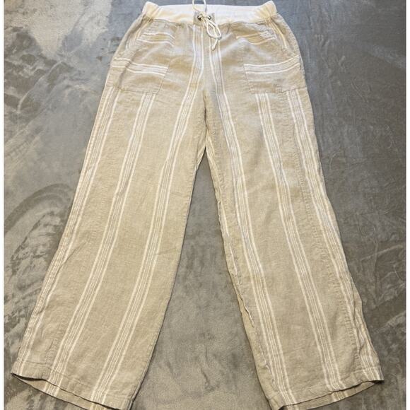 Inizio Women Linen Blend Pull On Pants Wide Leg Beige Lagenlook Italy Minimalist - Picture 1 of 11